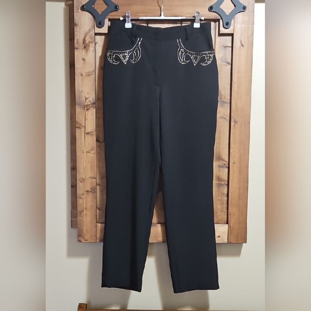 Joseph Ribkoff Vintage Black Rhinestone Embellished Pants Size 6 W29